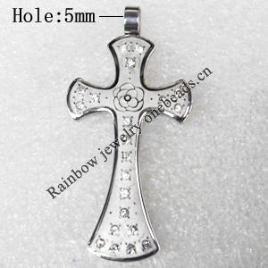 Stainless Steel Pendant, Cross, 25x53mm, Hole:Approx 5mm, Sold by PC