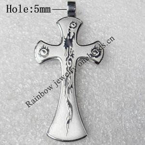 Stainless Steel Pendant, Cross, 25x53mm, Hole:Approx 5mm, Sold by PC