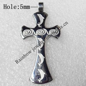 Stainless Steel Pendant, Cross, 25x53mm, Hole:Approx 5mm, Sold by PC