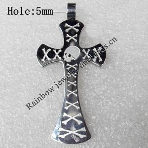 Stainless Steel Pendant, Cross, 25x53mm, Hole:Approx 5mm, Sold by PC