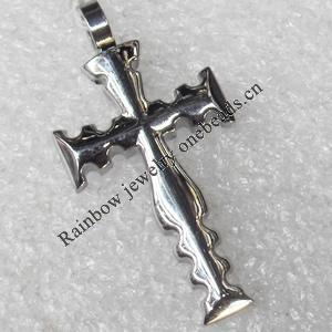 Stainless Steel Pendant, Cross, 18x36mm, Hole:Approx 3mm, Sold by PC