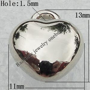 Jewelry findings, CCB Plastic Pendant Platina Plated, Heart 13x11mm Hole:1.5mm, Sold by Bag