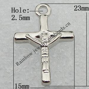 Jewelry findings, CCB Plastic Pendant Platina Plated, Cross 23x15mm Hole:2.5mm, Sold by Bag