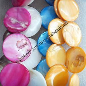 Natural Shell Beads, Flat Round, Mix colour, 30mm, Hole:About 1mm, Length:16-inch, Sold by Group