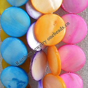 Natural Shell Beads, Flat Round, Mix colour, 20mm, Hole:About 1mm, Length:16-inch, Sold by Group