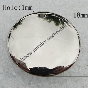 Jewelry findings, CCB Plastic Pendant Platina Plated, Flat Round 18mm Hole:1mm, Sold by Bag