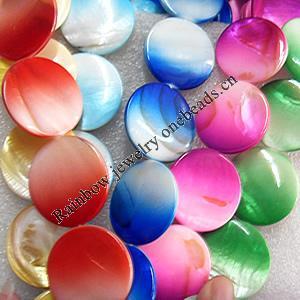 Natural Shell Beads, Flat Round, Mix colour, 30mm, Hole:About 1mm, Length:16-inch, Sold by Group