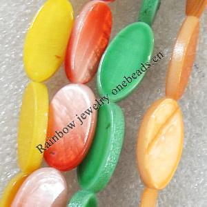 Natural Shell Beads, Flat Oval, Mix colour, 10x17mm, Hole:About 1mm, Length:16-inch, Sold by Group