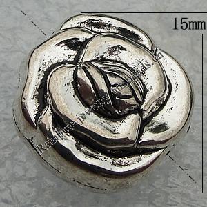 Jewelry findings, CCB Plastic Beads Antique Silver, Flower 15x15mm Hole:2mm, Sold by Bag