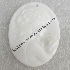 Cameos Shell Pendant, Flat Oval, 29x38mm, Hole:Approx 1mm, Sold by PC