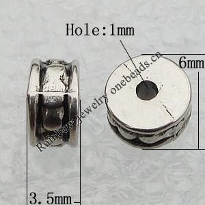Jewelry findings, CCB Plastic Beads Antique Silver, Column 6x3.5mm Hole:1mm, Sold by Bag