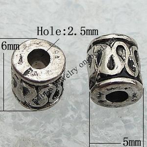 Jewelry findings, CCB Plastic Beads Antique Silver, Column 6x5mm Hole:2.5mm, Sold by Bag