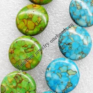 Turquoise Beads，Mix Colour, Flat Round, 20mm, Hole:Approx 1mm, Sold by KG