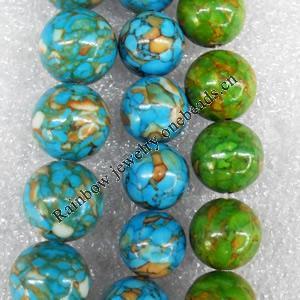 Turquoise Beads，Mix Colour, Round, 6mm, Hole:Approx 1mm, Length:16-inch, Sold by Group