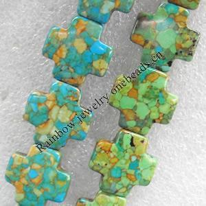 Turquoise Beads，Cross, 21mm, Hole:Approx 1mm, Sold by KG