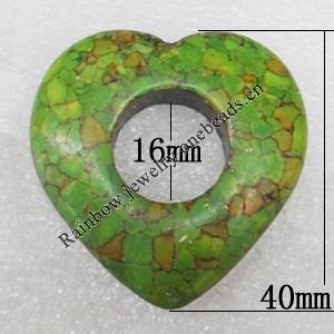 Turquoise Pendant，Heart, 40mm, Hole:Approx 16mm, Sold by PC