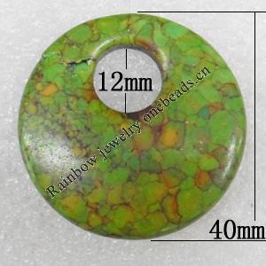Turquoise Pendant，Flat Round, 40mm, Hole:Approx 12mm, Sold by PC