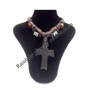 Tibetan Yak Bone Necklace，Cross, 30x44mm，Length:16-inch, Sold by Dozen