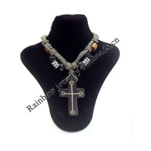 Tibetan Yak Bone Necklace，Cross, 25x40mm，Length:16-inch, Sold by Dozen