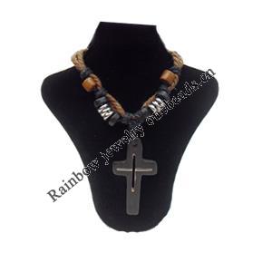 Tibetan Yak Bone Necklace，Cross, 25x50mm，Length:16-inch, Sold by Dozen