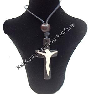 Tibetan Yak Bone Necklace，Cross, 25x50mm，Length:16-inch, Sold by Dozen