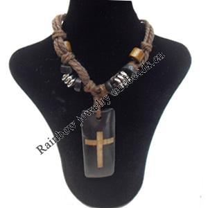 Tibetan Yak Bone Necklace，Rectangle, 18x40mm，Length:16-inch, Sold by Dozen
