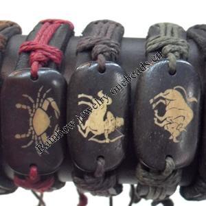 Cowhide with Ox Bone Bracelet，wideth:12mm, Length:17cm, Sold by Dozen