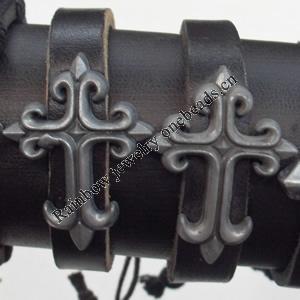 Cowhide with Alloy Bracelet, wideth:12mm, Length:17cm, Sold by Dozen