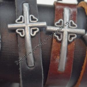 Cowhide with Alloy Bracelet, wideth:12mm, Length:17cm, Sold by Dozen