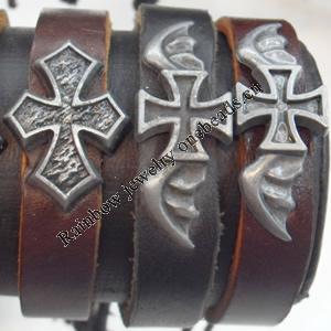 Cowhide with Alloy Bracelet, wideth:12mm, Length:17cm, Sold by Dozen