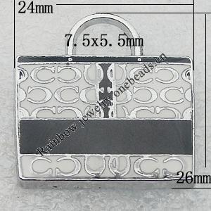 Zinc Alloy Enamel Pendants, Bag 26x24mm Hole:7.5x5.5mm, Sold by PC