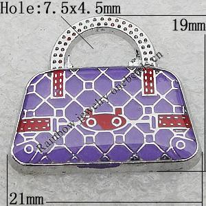 Zinc Alloy Enamel Pendants, Bag 19x21mm Hole:7.5x4.5mm, Sold by PC