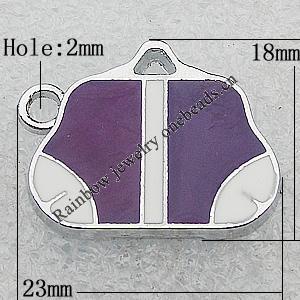 Zinc Alloy Enamel Pendants, Bag 23x18mm Hole:2mm, Sold by PC