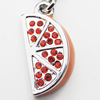 Zinc Alloy Enamel Charm/Pendant with Crystal, Nickel-free & Lead-free, A Grade Fruit 21x11mm Hole:2mm, Sold by PC