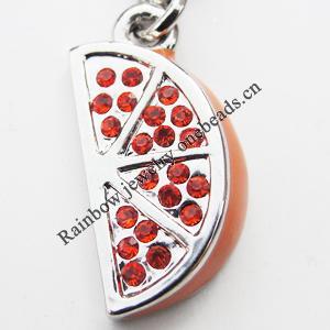 Zinc Alloy Enamel Charm/Pendant with Crystal, Nickel-free & Lead-free, A Grade Fruit 21x11mm Hole:2mm, Sold by PC