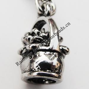 Zinc Alloy Charm/Pendants, Nickel-free & Lead-free, A Grade Flowerpot 15x8mm Hole:2mm, Sold by PC