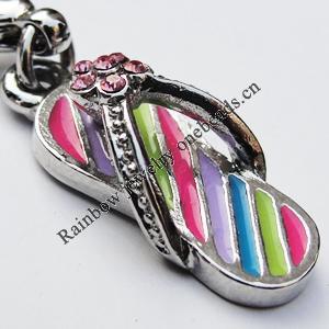 Zinc Alloy Enamel Charm/Pendant with Crystal, Nickel-free & Lead-free, A Grade Slippers 22x10mm Hole:2mm, Sold by PC