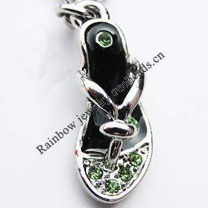 Zinc Alloy Enamel Charm/Pendant with Crystal, Nickel-free & Lead-free, A Grade High-heeled shoes 23x9x6mm Hole:2mm, Sold