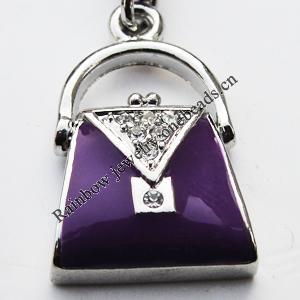 Zinc Alloy Enamel Charm/Pendant with Crystal, Nickel-free & Lead-free, A Grade Handbag 22x14mm Hole:2mm, Sold by PC