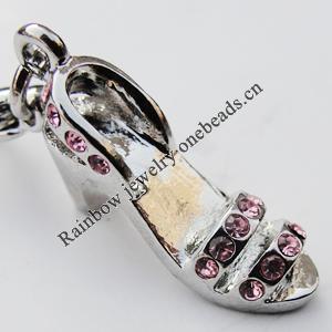 Zinc Alloy Enamel Charm/Pendant with Crystal, Nickel-free & Lead-free, A Grade High-heeled shoes 220x17x11mm Hole:2mm, S