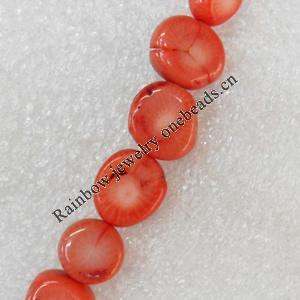 Coral Beads, Flat Round, About:12x7mm, Hole:Approx 1mm, Sold per 16-inch Strand
