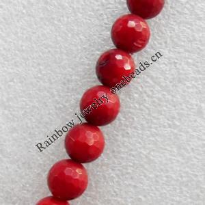 Coral Beads, Faceted Round, 4mm, Hole:Approx 1mm, Sold per 16-inch Strand