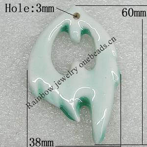 Ceramics Pendants, 60x38mm Hole:3mm, Sold by PC