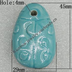 Ceramics Pendants, Teardrop 45x29mm Hole:4mm, Sold by PC