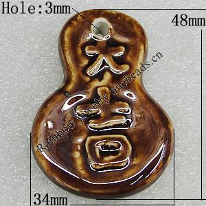 Ceramics Pendants, Calabash 48x34mm Hole:3mm, Sold by PC