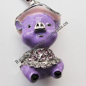 Zinc Alloy Enamel Charm with Crystal, Nickel-free & Lead-free, 16x28mm, Sold by PC