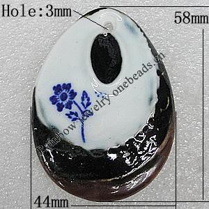 Ceramics Pendants, Teardrop 58x44mm Hole:3mm, Sold by PC