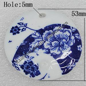Ceramics Pendants, Flat Round 53mm Hole:5mm, Sold by PC