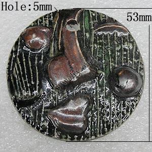 Ceramics Pendants, Flat Round 53mm Hole:5mm, Sold by PC