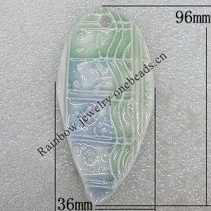 Ceramics Pendants, Leaf 96x36mm Hole:3.5mm, Sold by PC